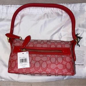 Brand New, Never Used Coach Demi Bag in Signature Jacquard in Brass/ Sport Red